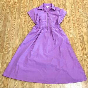 She + Sky Purple Midi Dress With Half Zip and Synched Waist Detail